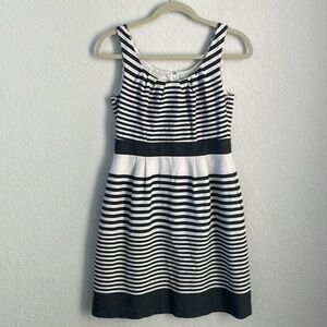 Banana Republic Textured Lined Sleeveless Scoop Neck Dress Gray White Stripe 4P